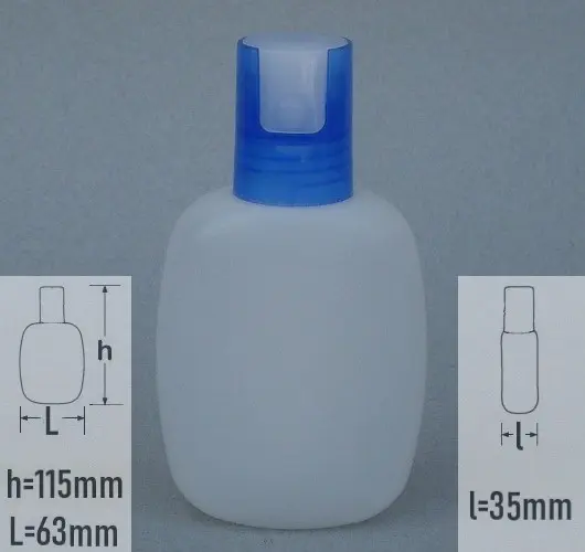 Sticla plastic 100ml culoare natur semitransparent cu capac push-lock albastru